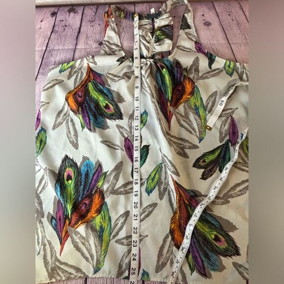 Hot & Delicious Y2K Whimsigoth Stevie Peacock Feather Ruffled T-strap Back Top L - Picture 9 of 10